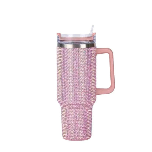 Diamond studded 40oz car cup vacuum 304 stainless steel insulated cup portable with straw large capacity ice cream cup