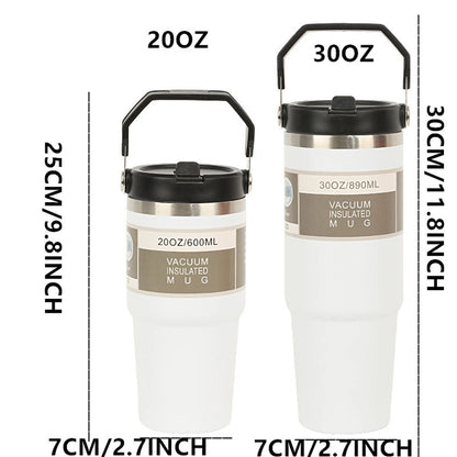 1pc Vacuum Tumbler with Lid Stainless Steel Portable Water Bottle with Dazzling Handle Insulated Tumbler Tote Handle 20/30OZ