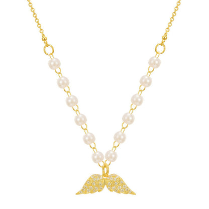 Zircon Angel Wings Necklace Pearl Necklace